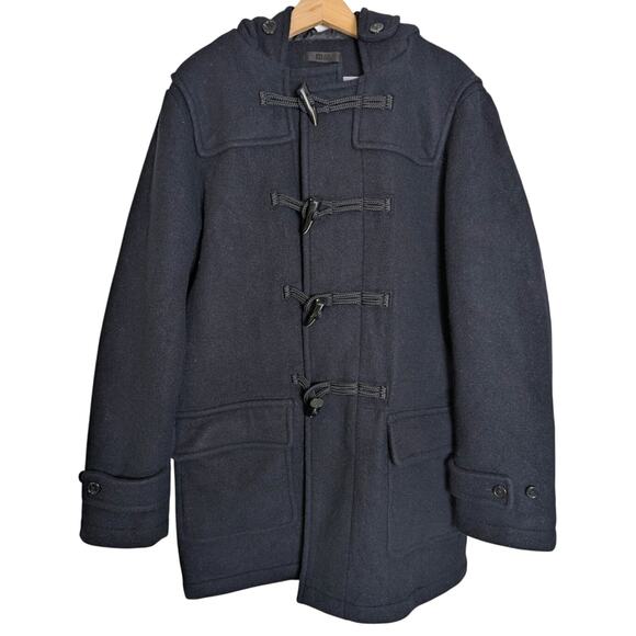 Uniqlo Wool Toggle Duffle Black Hooded Jacket Coat Men Size L Urban Streetwear - Picture 1 of 16